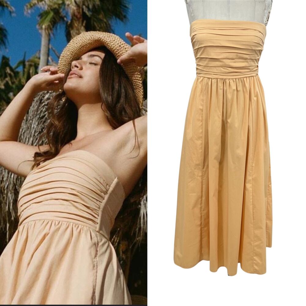 Abercrombie & Fitch Poplin Strapless Midi Dress Pleated‎ Orange Size XS